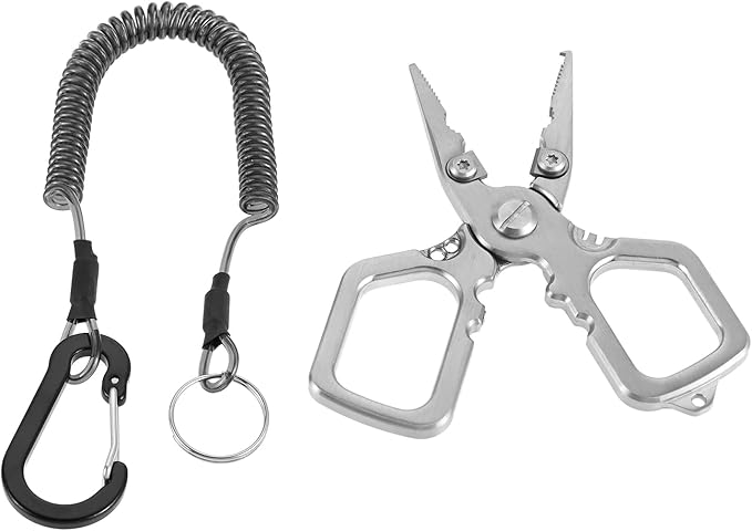 dophee Fishing Pliers Saltwater with Split Ring, Stainless Steel Mini Multifunctional Fish Hook Remover PE Line Cutter Scissors Tool Fishing Gear Accessories
