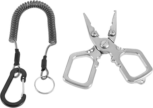 dophee Fishing Pliers Saltwater with Split Ring, Stainless Steel Mini Multifunctional Fish Hook Remover PE Line Cutter Scissors Tool Fishing Gear Accessories