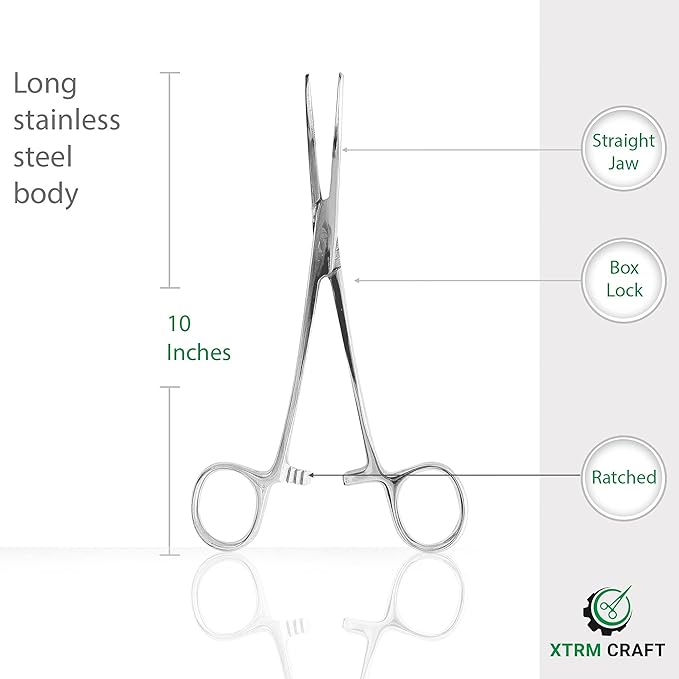 Pean Hemostat Straight and Curved Multipurpose Locking Tweezer Clamps Serrated, Stainless Steel - Hemostats for Nurses, Fishing Forceps, Crafts and Hobby