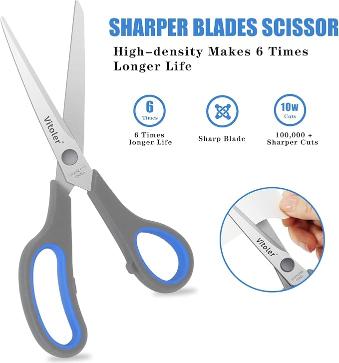 Vitoler Scissors, Heavy Duty Scissors All Purpose Bulk Set of 3-Pack竊똕harp Scissor for Office School Craft Sewing Fabric, Right/Left Hand
