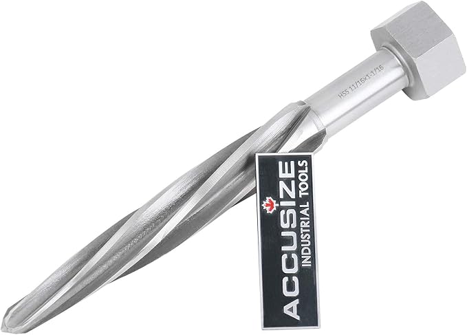 Accusize Industrial Tools H.S.S. Aligning Reamer - 11/16'' Diameter, 4-1/2'' Flute Length, 6-1/2'' OAL, Hex Shank, Spiral Flute, 0523-6025