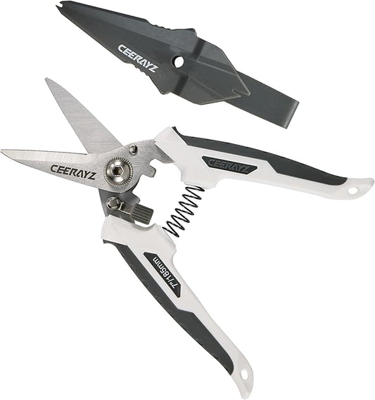 7" Scissors All Purpose, Heavy Duty, Multipurpose, for DIY Projects, Office, Production Lines, Pruning, with Protective Sheath (White/Gray)