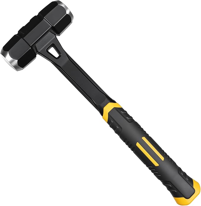 3lb Sledge Hammer - Heavy Duty Drilling Hammer with Forged One Piece Steel Head & Fiberglass Handle, Perfect for Demolition, Construction, and Blacksmithing