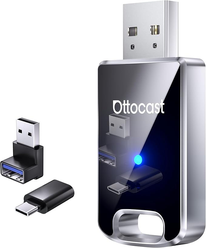 OTTOCAST Mini Edge 2025 Wireless Carplay Adapter & Android Auto Wireless Adapter for Apple iPhone Samsung Android Phone 2-in-1, USB Car Accessories, 5?츶Hz Wi?멑i Bluetooth??.0 Voice Control Plug & Play