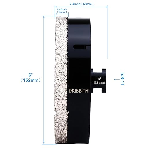 DKIBBITH 6" Dry Diamond Core Drill Bit, Tile Hole Saw for Ceramic Porcelain Granite Quartz Marble Tiles Stone Brick Glass Block with 5/8-11 Thread Fit Angle Grinders, 152mm Black