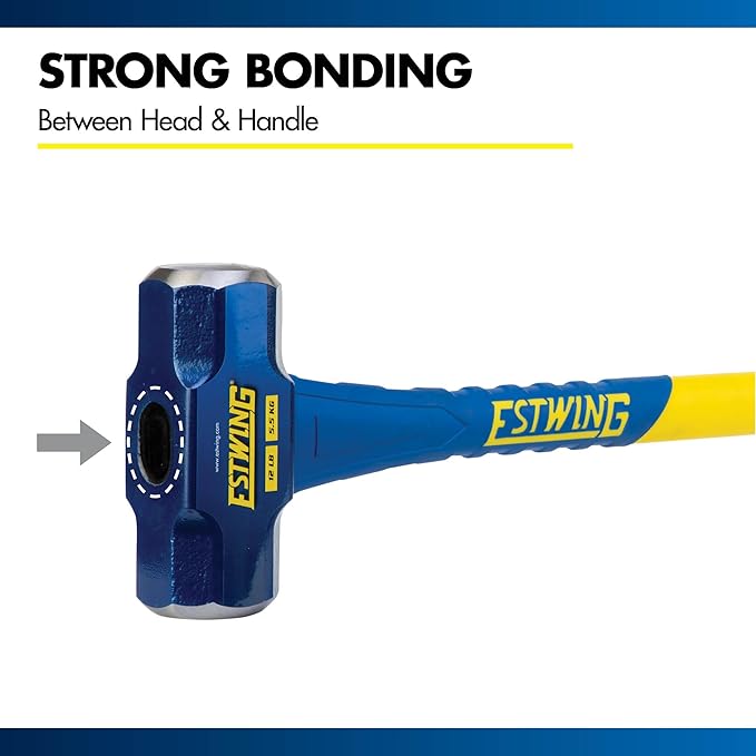 Estwing 12-Pound Hard Face Sledge Hammer for Demolition/Stake Driving, 50-55 HRC, 36-Inch Fiberglass Handle, Overstrike Protection, Textured Grip