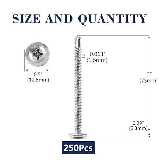#10 x 3 Sheet Metal Screws 250PCS 410 Stainless Steel Truss Head Fast Self Tapping Screws by SG TZH