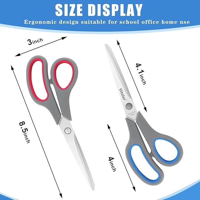 Vitoler Scissors, Heavy Duty Scissors All Purpose Bulk Set of 3-Pack竊똕harp Scissor for Office School Craft Sewing Fabric, Right/Left Hand