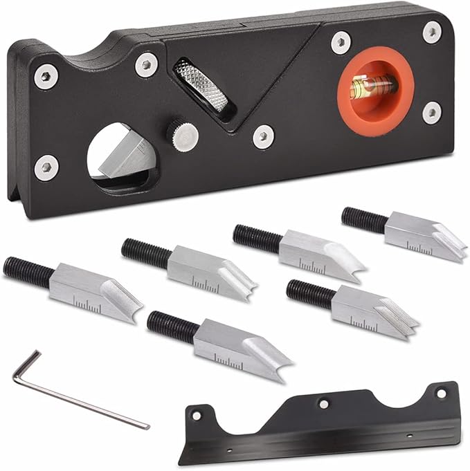 Chamfer Plane-Woodworking Edge Corner Plane with Auxiliary Locator, Hand Plane Suitable for Quick Edge Trimming of Wood (W/7cuters)