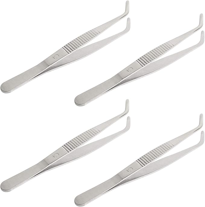 Aoje-Link Stainless Steel Tweezers with Curved Serrated Tip Sewing Machine Electronic Repair Tweezers Pliers Multi-Purpose Tweezers Tool Pliers Silver 4pcs