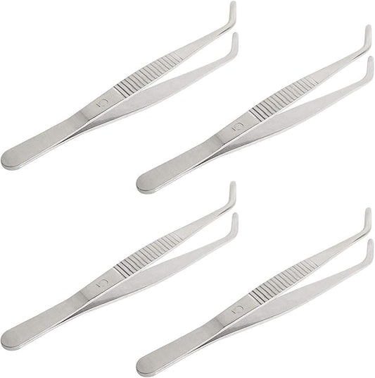 Aoje-Link Stainless Steel Tweezers with Curved Serrated Tip Sewing Machine Electronic Repair Tweezers Pliers Multi-Purpose Tweezers Tool Pliers Silver 4pcs