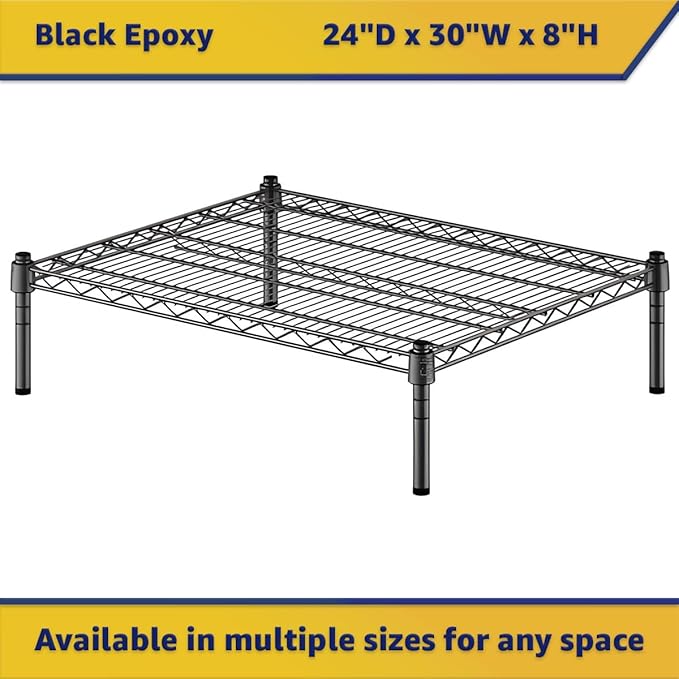 24" x 30" x 8" Black Epoxy Wire Storage Shelf, Dunnage Rack, Commercial 1 Tier Small Shelf