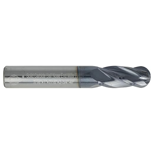 CME 5 pcs Micrograin Carbide End Mills, Ball Nose, TiAlN Coated, 7/16" Mill Diameter, 1" Length of Cut, 2 3/4" Overall Length, 4 Flute, Center Cutting