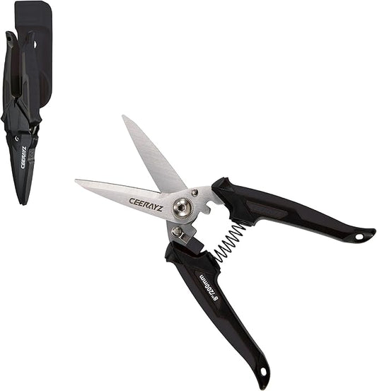 8" Scissors All Purpose, Heavy Duty, Multipurpose, for DIY Projects, Office, Production Lines, Pruning, with Protective Sheath and Magnetic Holder (Black)