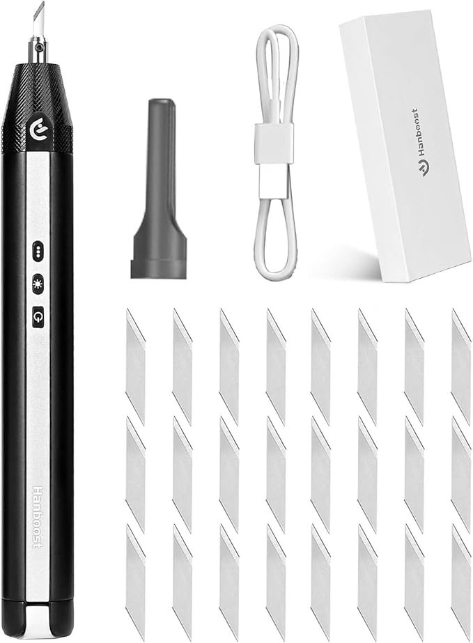 Hanboost C1 30W Ultrasonic Cutter Knife 40kHz Wireless Handheld Tool for 3D Print Deburring DIY Cutting with Replaceable Blade Tool for PLA/Resin/ABS with Replaceable Blades & LED Light