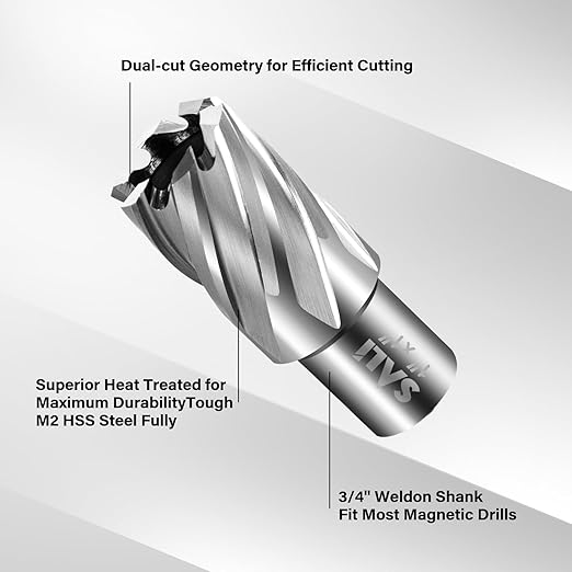 SALI 6 pcs Annular Cutter Diameter 1/2 Inch with Weldon Shank 3/4" (with 2 Flats) Cutting Depth 1" Mag Drill Bit for Magnetic Drill Press HSS Fully Ground Drill with One 1/4"*3" Pilot Pin