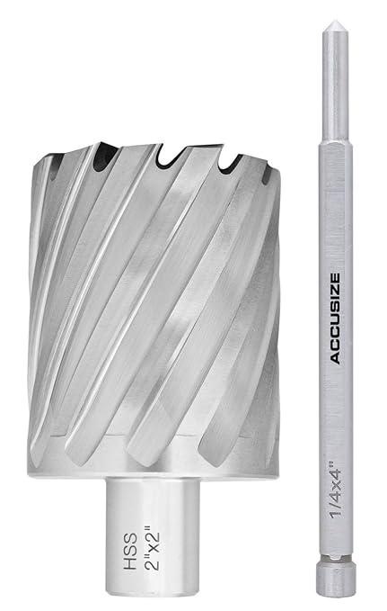 Accusize Industrial Tools 2'' by 2'' Cutting Depth H.S.S. Annular Cutter with 1 Pc Pilot Pin, 2081-2037Pin