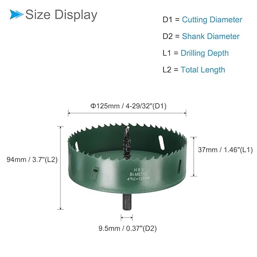 Bi-Metal Hole Saw, 125mm 4-29/32 Inch Dia Hole Saw, High Speed Steel Cutter - (Applications: for Wood Brass Zinc), 1-Pieces
