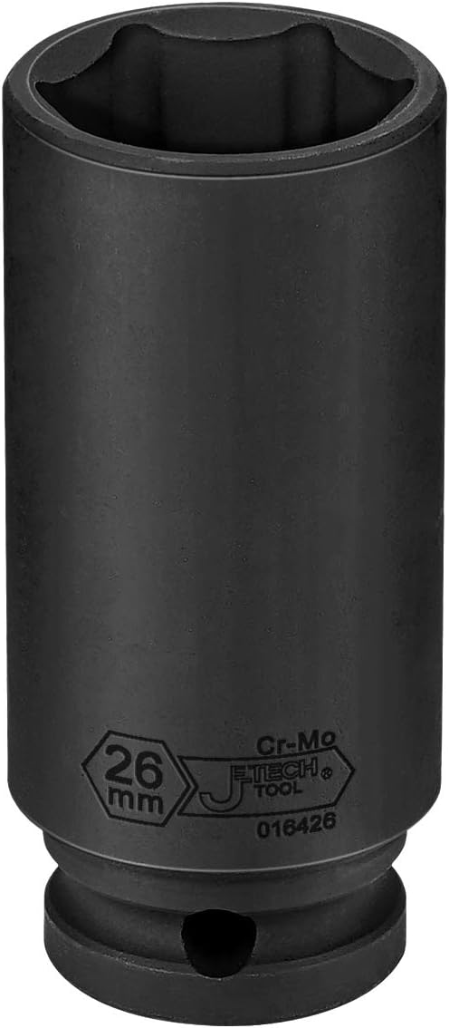 Jetech 1/2-Inch Drive 26mm Deep Impact Socket with 6-Point Design, Heat-Treated Chrome Molybdenum Alloy Steel, Metric