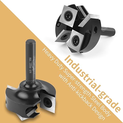 CNC Spoilboard Surfacing Router Bit 1/4" Shank, Slab Flattening Router Bit with 1-3/8" Cutting Diameter, 2+2 Flutes Insert Carbide Wood Planer Router Bits, Planing Bit for Woodworking