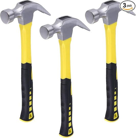 MANCHAP 3 Pack 16 oz Claw Hammer, Fiber Glass Claw Hammer, One-piece Forged Steel Head & Non-Slip Handle for Household Automotive Professional Work
