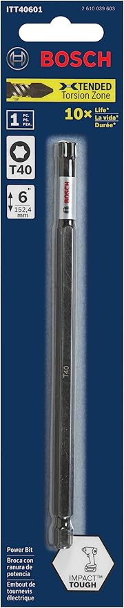 BOSCH ITT406B 10-Pack 6 In. Torx #40 Impact Tough Screwdriving Power Bits