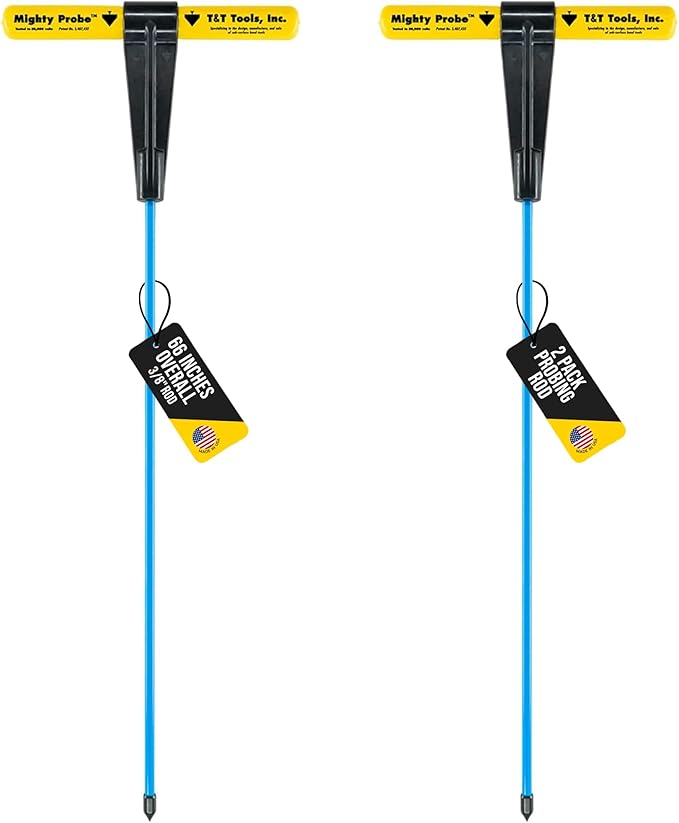 T&T Tools 66-Inch Mighty Probe Insulated Metal Soil Probe ??3/8" Metal Round Rod, Heavy Duty Design for Easy Penetration & Withdrawal, Soil Testing & Landscaping Tools, T-Handle, USA-Made-2 Pack