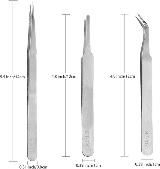 Precision Tweezers Set,Upgraded Stainless Steel of Craft Tweezers - Extra Fine,Angled,Blunt Tips for Electronics,Hobby, Industrial,Laboratory Work,Jewelry-Making,Model,Cooking