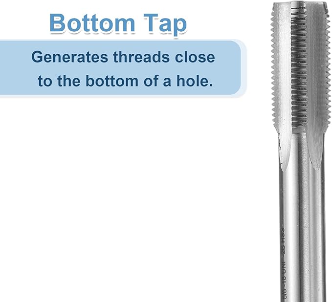 uxcell Hand Bottom Tap 5/8-18 UNF 2B Thread Bottoming Style Threading Taps High Speed Steel HSS6542 Straight Flutes Screw Tapping Tool