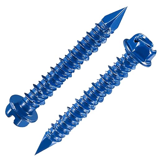 (30 PCS) 1/4 "* 2-1/4" Slotted Hexagonal Concrete Screw Anchor Blue Hexagonal Head, Used for anchoring Masonry, Blocks or Brick Plaster