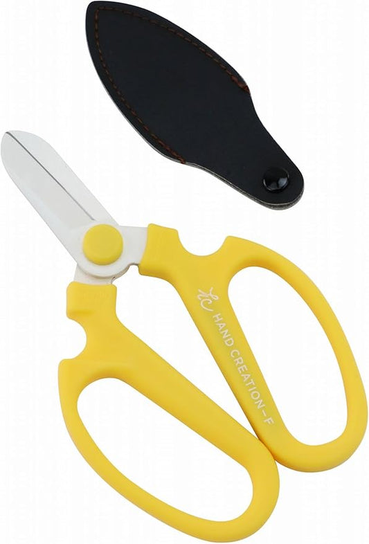 Japanese Florist Scissors ??Professional Ultra Sharp Flower Shears Made in JAPAN for Floral Design & Gardening SAKAGEN HAND CREATION F-170 (Yellow)