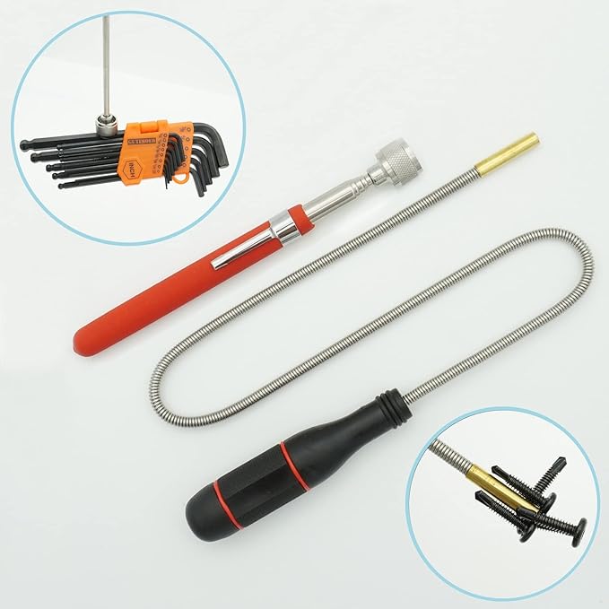 GUTIMORE Magnetic Pickup Tool Set, 25"Flexible magnetic pickup 2LB,Telescoping Magnet Pickup 10LB,6"Magnetic tray,Strong Magnet for Hard to Reach Keys,Bolts,Nuts and Screws