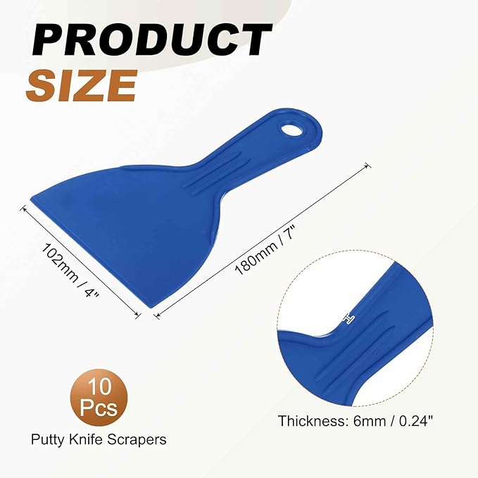 HARFINGTON 10pcs Putty Knife Scraper 4" Width Flexible Plastic Putty Knife Paint Scraper Tool for Taping Drywall Spreading Painting Wall Scratching Blue