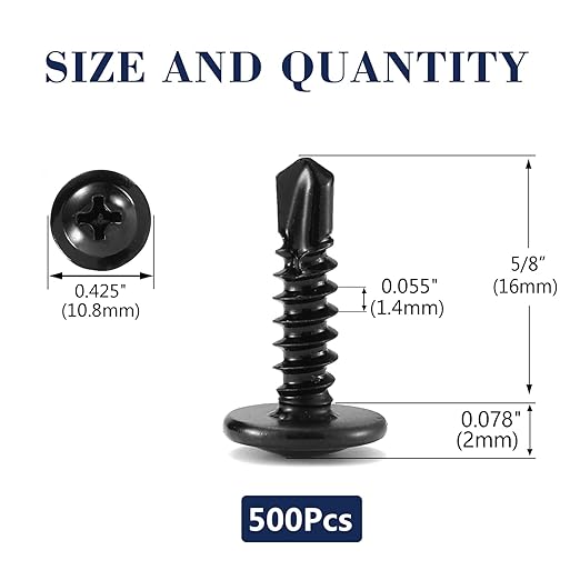 #8 x 5/8" Sheet Metal Screws 500PCS 410 Stainless Steel Truss Head Fast Self Tapping Screws Black Oxide by SG TZH