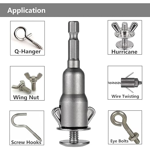Yakamoz 6Pcs Wing Nut Driver Set Hurricane Shutter Wingnut Screw Divers Eye Bolt Drive Drill Bit Socket for Ceiling Cup Hooks Butterfly Wing Nuts Bolts