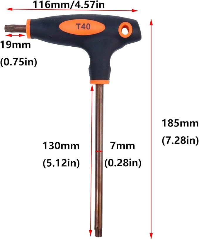 Antrader T40 Torx Screwdriver,Anti Tamper Proof Torx Key,S2 Steel T-Handle Dual End Wrench-1Pcs