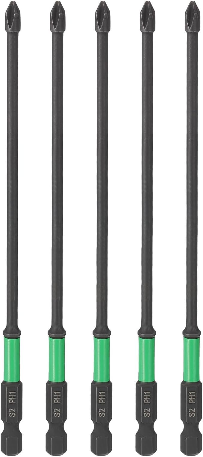 HARFINGTON 5pcs #2 Impact Phillips Screwdriver Bit PH2 1/4" Hex Shank 6" (150mm) Length 0.2" Rod Magnetic Cross Head Drill Bits S2 Steel Industrial Screw Drivers for Impact Power Tools