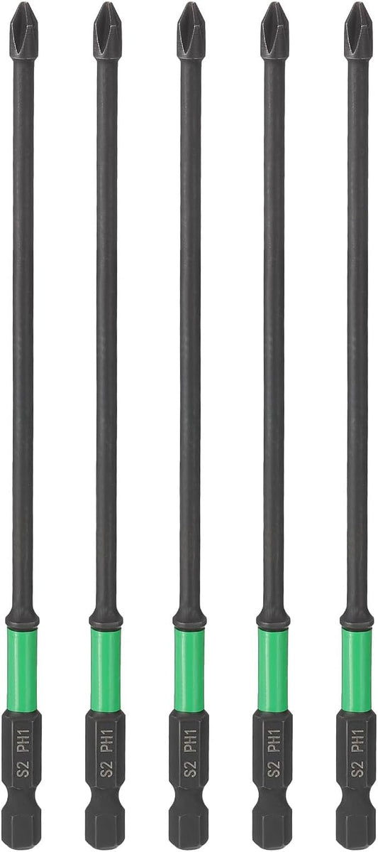 HARFINGTON 5pcs #2 Impact Phillips Screwdriver Bit PH2 1/4" Hex Shank 6" (150mm) Length 0.2" Rod Magnetic Cross Head Drill Bits S2 Steel Industrial Screw Drivers for Impact Power Tools