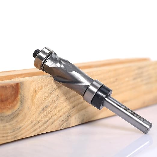 Compression Top and Bottom Bearing Flush Trim Router Bit 1/4 Shank - 1/2" Cutting Dia, Carbide Spiral Up-Down Pattern Template Flush Cut Router Bit, for Wood Trimming