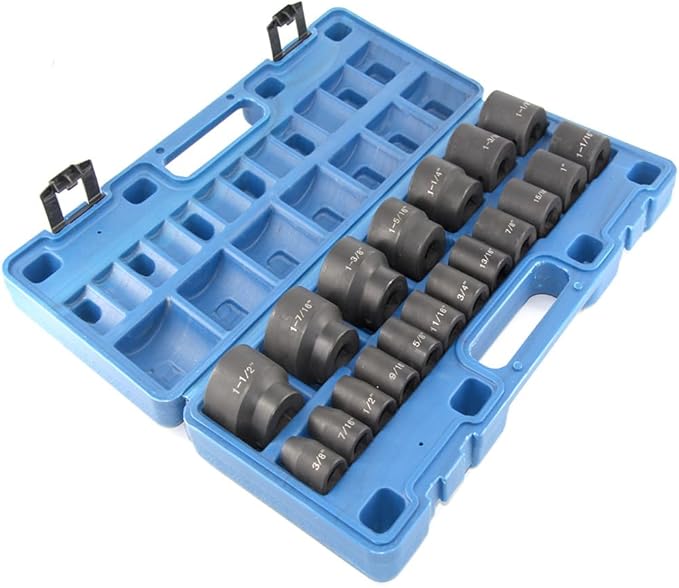 19 Piece Impact Socket Set, 1/2??Drive Standard Impact Sockets, SAE 3/8" to 1-1/2", CR-V&Cr-Mo Alloy Steel High-torque Socket for Auto Repair, Storage Cage
