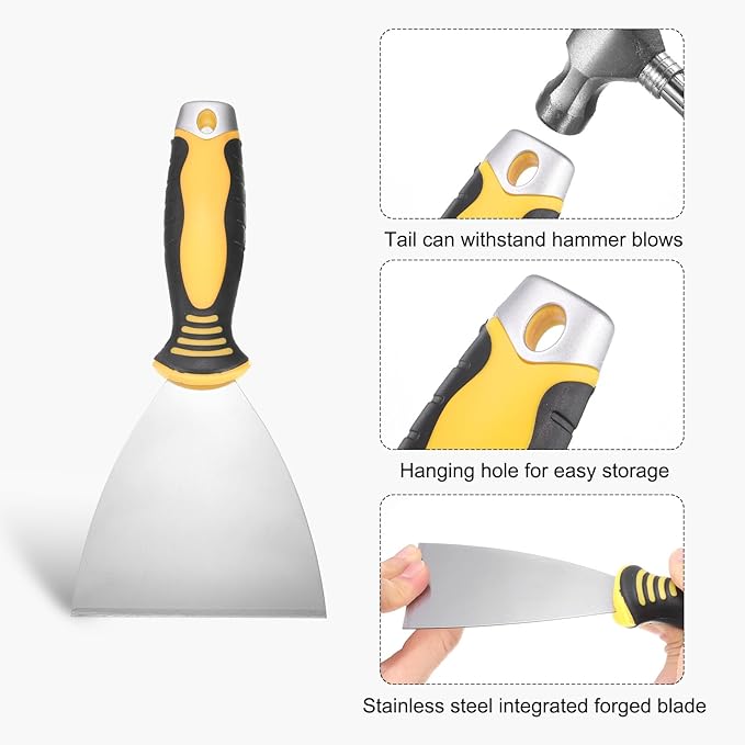 uxcell Putty Knife 4" High Carbon Steel Paint Scraper Flexible Drywall Repair Mud Knife for Removing Cement Wallpaper Mud Adhesive Taping with Metal Hammer End