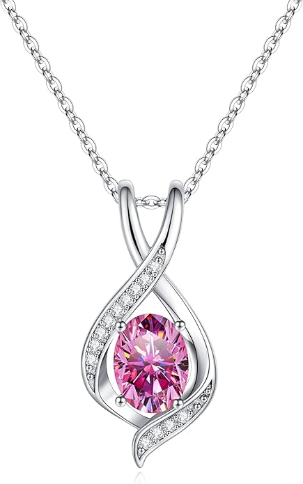 SMILEST Oval Sparkle Birthstone Pendant Necklace, 925 Sterling Silver Gemstone Pendant Anniversary Birthday Gifts for Women Wife Girlfriend Mom Grandma Birthstone Necklace for Women Jewelry Gifts