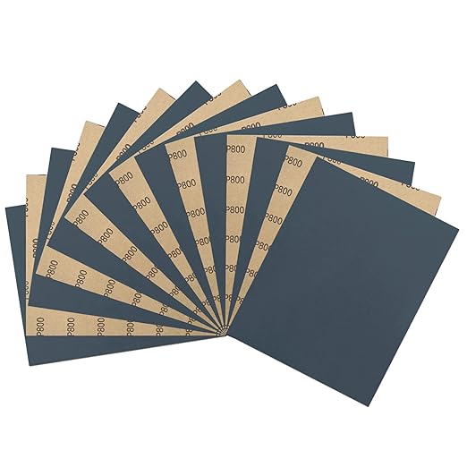 9 x 11 Inch 15pcs Wet Dry Sandpaper, 800 Grit Waterproof Abrasive Sand Paper, Silicon Carbide Sandpaper Sheets for Metal Wood, Auto Polishing