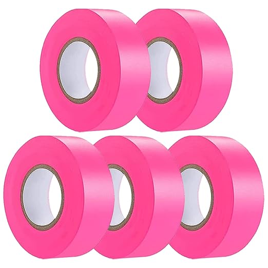 5 Pack Pink Flagging Tape, Non-Adhesive Plastic Ribbon Neon Marking Roll, 0.78"*500ft, Marking Tape for Tree Marking, Hunting, Boundaries and Hazardous Areas,Trail Marking