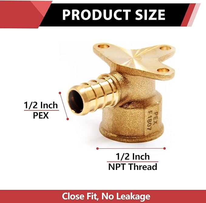 100-Pack EFIELD Barb Crimp Pex 1/2 Inch x 1/2 Inch Female NPT Drop-Ear Elbow Brass Fittings, ASTM F1807,(PEX1807260-100PCS)