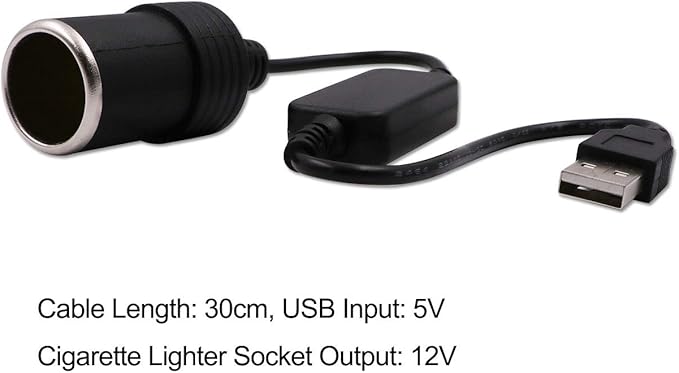 USB A Male to 12V Car Cigarette Lighter Socket Female Converter Cable 2-Pack