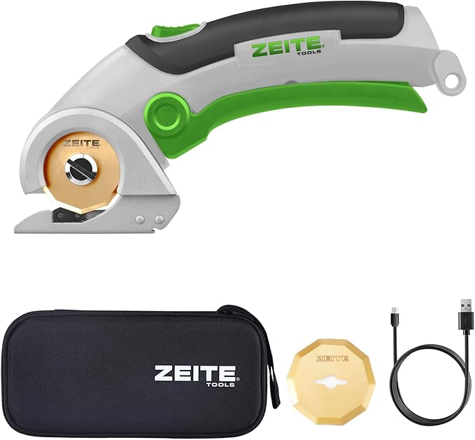 ZEITE 4V Cordless Scissors,Electric Cardboard Box Cutter with Titanium Coated HSS Blades,Ideal for Leather Carpet Fabric Cutting,Stocking Stuffers for Men Gifts Christmas,Storage Case