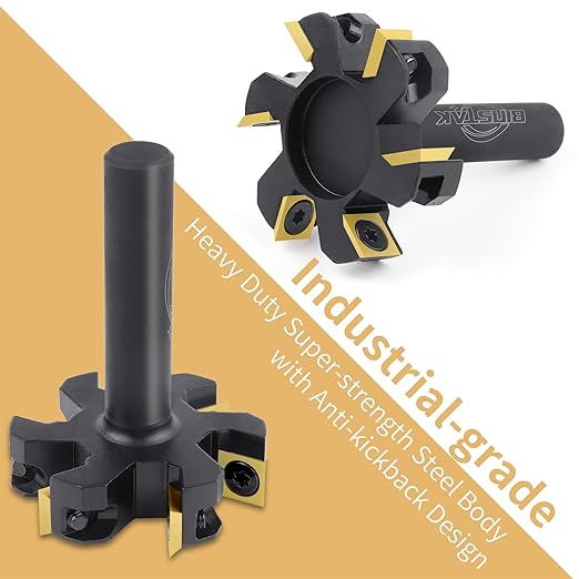 CNC Spoilboard Surfacing Router Bit, 1/2" Shank 2" Cutting Diameter, 6 Wings Carbide Insert Slab Flattening Router Bits Wood Planing Planer Bit