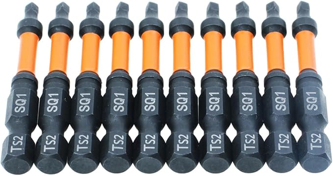 AUTOTOOLHOME 10 Pack #1 Square Driver Bit 2 inch Long Square Impact Drill Bit for Pocket Hole Jig System SQ1 Bits