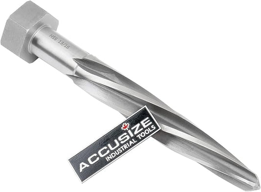 Accusize Industrial Tools H.S.S. Aligning Reamer - 13/16'' Diameter, 5'' Flute Length, 7'' OAL, Hex Shank, Spiral Flute, 0523-6035